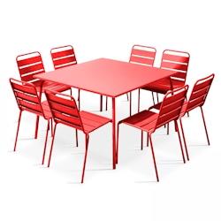 Oviala Business Ensemble table de terrasse et 8 chaises en métal rouge - rouge acier 105028_0