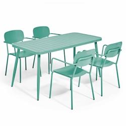 Oviala Business Ensemble table de terrasse avec 4 fauteuils en aluminium vert olive - Oviala - vert aluminium 108266_0