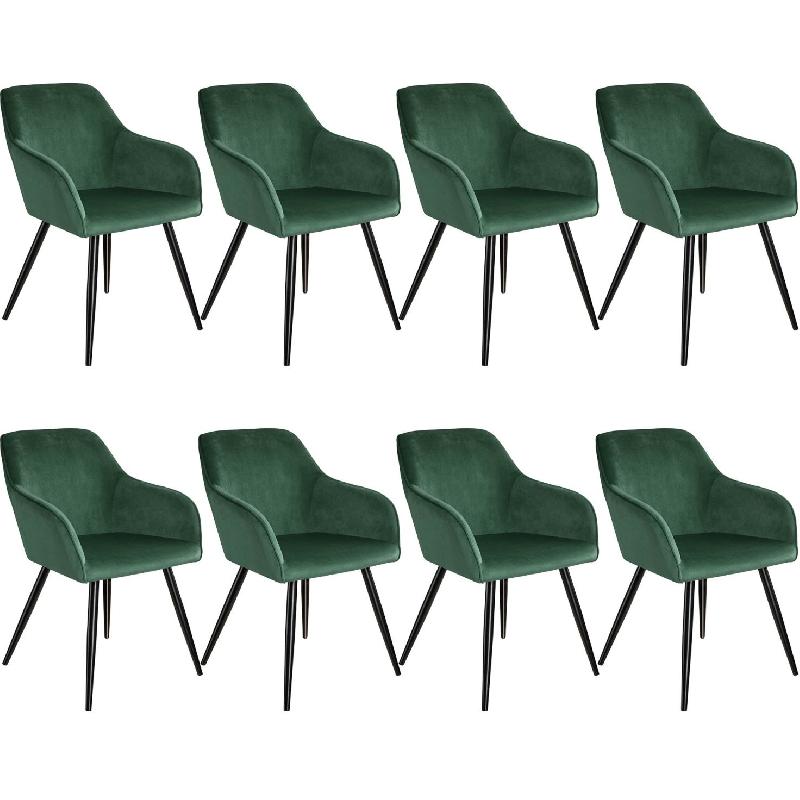 Lot de 8 chaises design élégant - Velours vert - Pieds noirs - Salle à manger, salon, cuisine - Référence 08_0000006_0