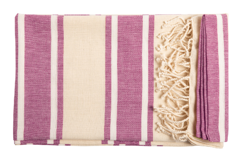 Serviette de plage paréo bicolore en coton bio - 100% coton biologique - 110 g/m² - Couleur fuchsia_0