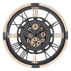 Atmosphera Grande Pendule murale Noir et Bois style vintage avec rouages mobiles D 80 cm - noir 3560232960444_0