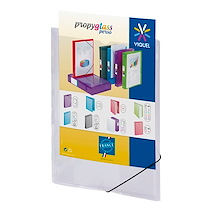 CHEMISE À ÉLASTIQUE 3 RABATS PLASTIQUE PERSONNALISABLE PROPYGLASS  VIQUEL 24 X 32 CM DOS 1,5 CM COULEUR TRANSPARENTE INCOLORE - LOT DE 12