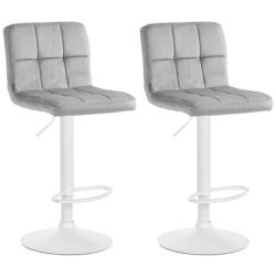 Décoshop26 - Lot de 2 tabourets de bar en velours gris avec coutures décoratives pied en trompette métal blanc 10_0004403 - blanc 3000252086637_0