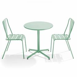 Oviala Business Ensemble table avec 2 chaises de terrasse en métal vert sauge - Oviala - vert acier 109498_0