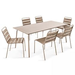 Oviala Business Ensemble table de terrasse et 6 chaises en métal taupe - gris acier 105019_0