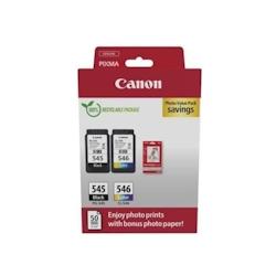Pack de 2 cartouches d'encre + pack papiers photo - CANON PG-545 Noir + CL-546 Couleur - Compatibles imprimantes PIXMA - 8 ml et 9 ml - 180 pages_0
