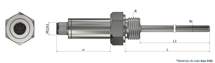 Thermocouple à visser Sortie connecteur M12 avec transmetteur - TR31_0