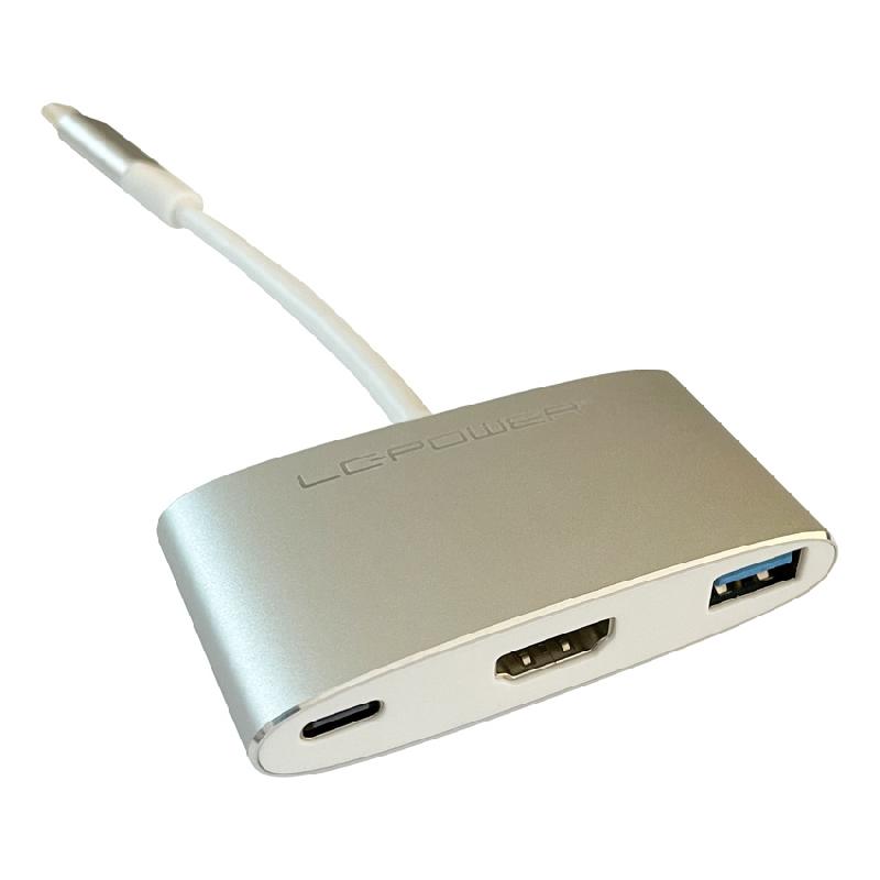 LC-Power LC-HUB-C-MULTI-4 - Hub USB 3.2 Gen 1 Type-C avec HDMI, USB Type-A et Type-C, alimentation 100 W, résolution 4K_0