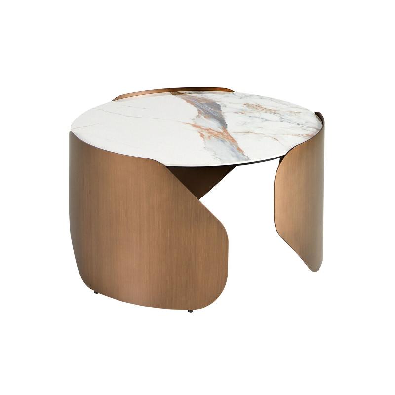 AC ANGEL CERDA Angel Cerdá Table basse ronde en marbre porcelainé et acier couleur bronze 2162C Ø80 x 43 - blanc céramique 8435631044505_0