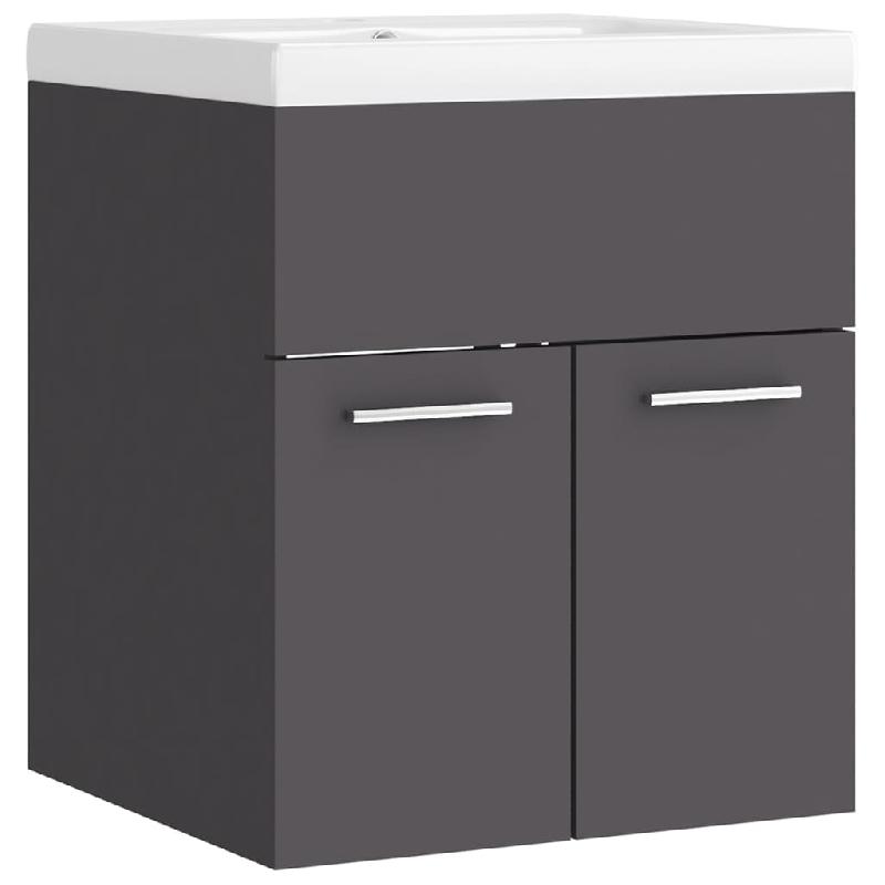 Armoire d'évier avec lavabo intégré - 41 x 38,5 x 46 cm - Gris aggloméré - 02_0006473_0