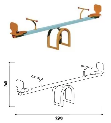 Balançoire à Bascule en Aluminium - 2 Sièges PEHD - Pour Enfants de 3 à 8 Ans - Norme EN 1176_0