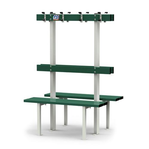 BANC VESTIAIRE DOUBLE SUR PIEDS AVEC PORTE PATÈRES LONGUEUR GES ASSISE ALU