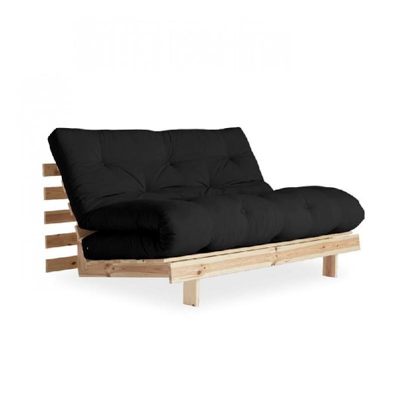 Canapé convertible futon ROOTS - Pin naturel - Coloris gris foncé - Couchage 160x200 cm - Design japonais et scandinave_0