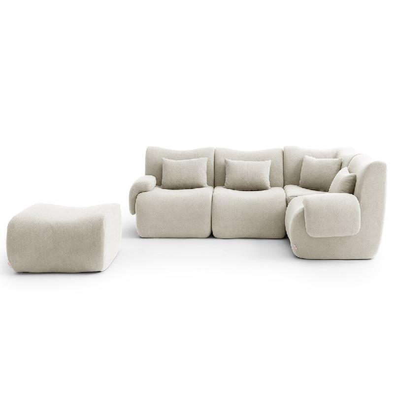 Canapé d'angle modulaire MILYSOFA SOFATIME 4 places avec méridienne Tissu fine bouclette Beige crème - MS-TIME-5-CRB_0