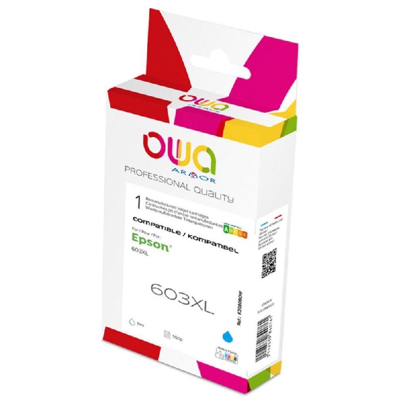 CARTOUCHE D'ENCRE REMANUFACTUREE OWA - COMPATIBLE EPSON 603XL K20808OW - GRANDE CAPACITE - CYAN