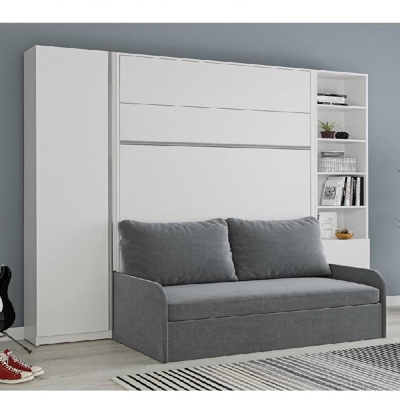 COMPOSITION LIT ESCAMOTABLE 160 BLANC MAT BERMUDES SOFA CANAPÉ MICROFIBRE GRIS 2 COLONNES_0