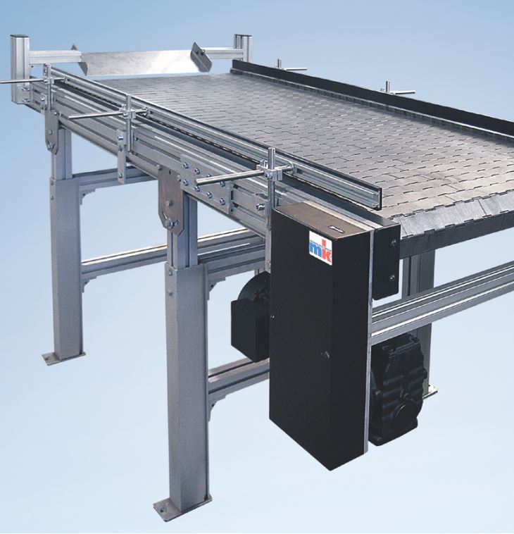 Convoyeur à tapis modulaire compact et flexible - MBF-P 2040.86 - MK Technology Group - Résistant avec charnières en acier pour produits chauds ou à arêtes tranchantes_0