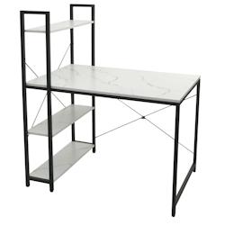 Décoshop26 - Bureau avec étagère table pour ordinateur 100 x 60 cm métal MDF aspect marbre blanc 04_0006014 - blanc 3000261598053_0