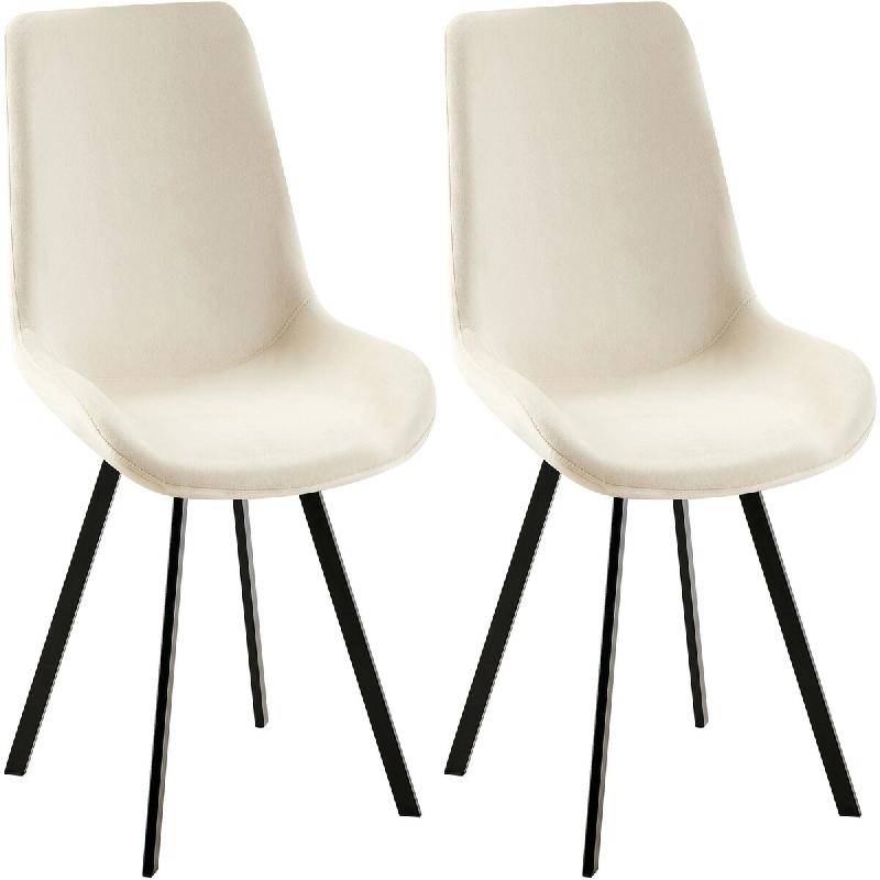 Décoshop26 - Lot de 2 chaises de salle à manger pivotant à 360 degrés en velours crème cadre en métal noir 10_0007587 - beige métal 3000266195110_0