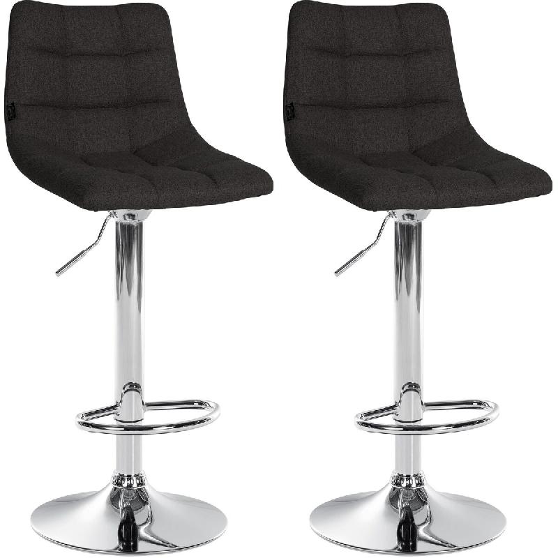 Décoshop26 - Lot de 2 tabourets de bar moderne en tissu noir motif matelassé piètement trompette métal chromé 10_0005886 - noir métal 3000265280374_0