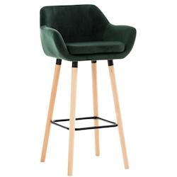 Décoshop26 - Tabouret de bar lounge x1 design scandinave assise en velours vert pieds en bois repose-pieds en métal 10_0004911 - 3000252353968_0
