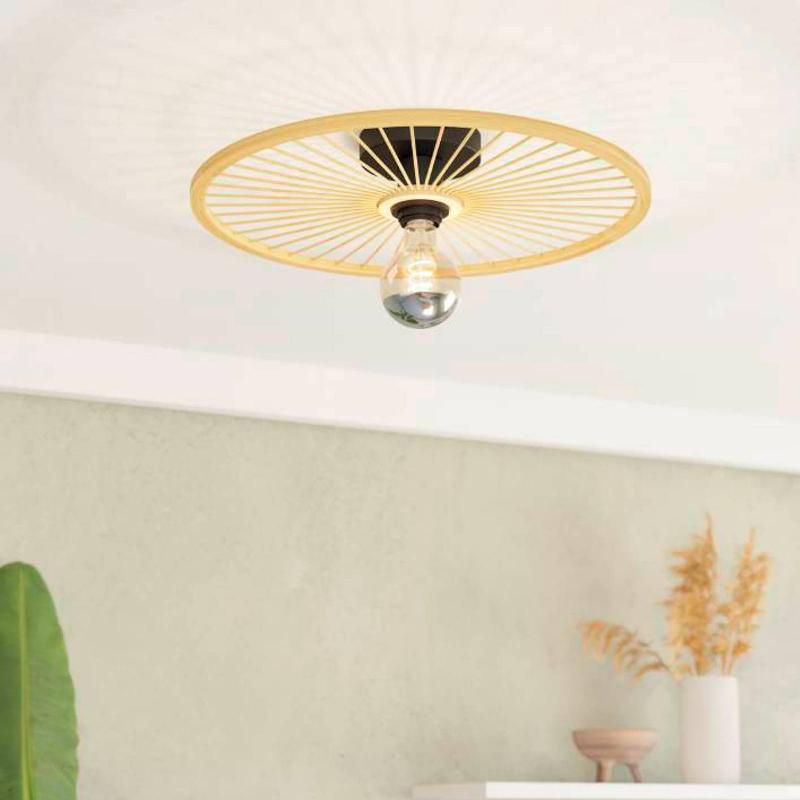 EGLO LEOMINSTER PLAFONNIER ABAT-JOUR ROND EN BOIS