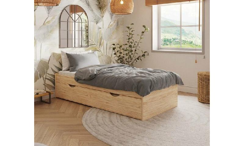 ENSEMBLE SOMMIER GIGOGNE RENFORCÉ ROKKA  BOIS NATUREL 80X190 CM