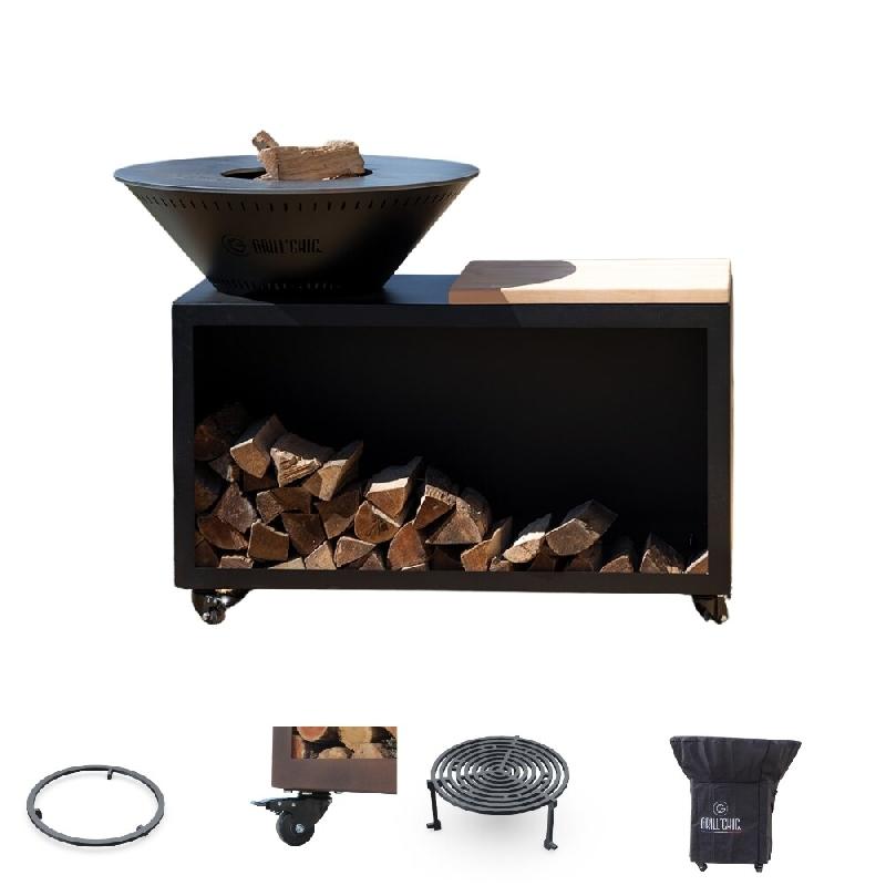 GRILLCHIC Pack Privilège Brasero Traditionnel Acier 83 Noir Double Cuve - noir PAPRIVBRACDCTR_83_90_RAL9005_0