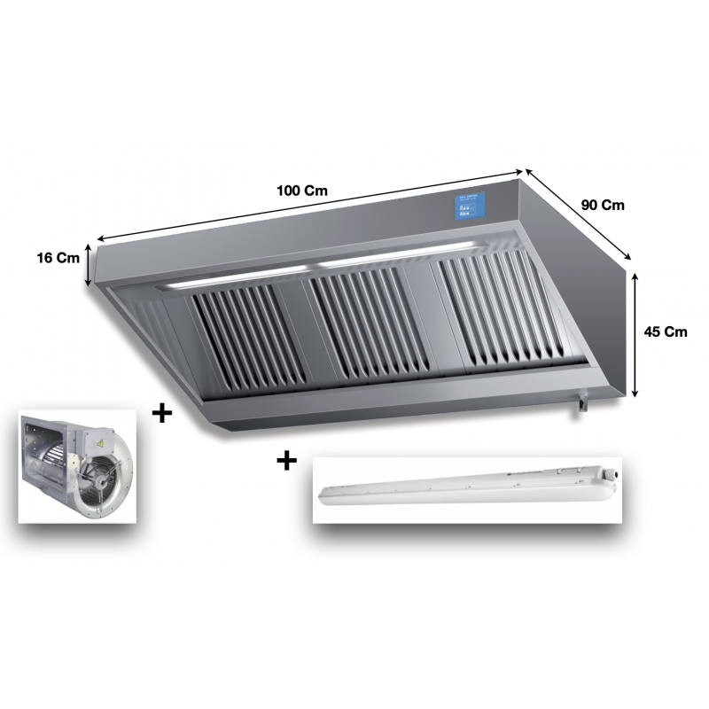 Hotte professionnelle complète avec moteur, éclairage et variateur - 1000x900x450 mm - ELI 910_0