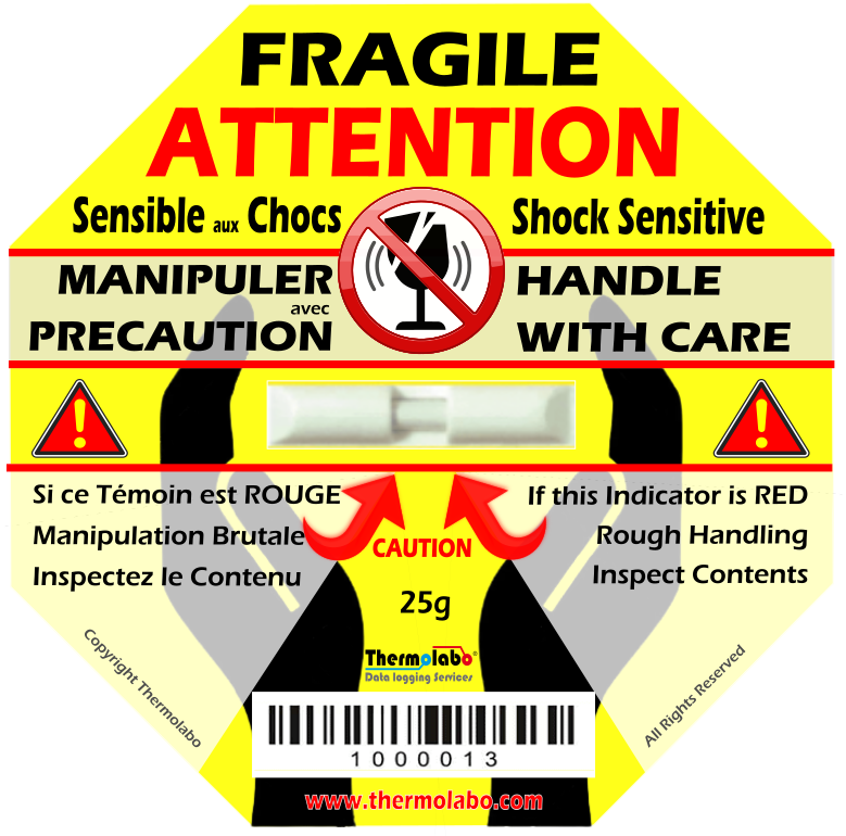 Indicateur de choc infalsifiable - design exclusif - 25G jaune - haute visibilité et identification individuelle_0