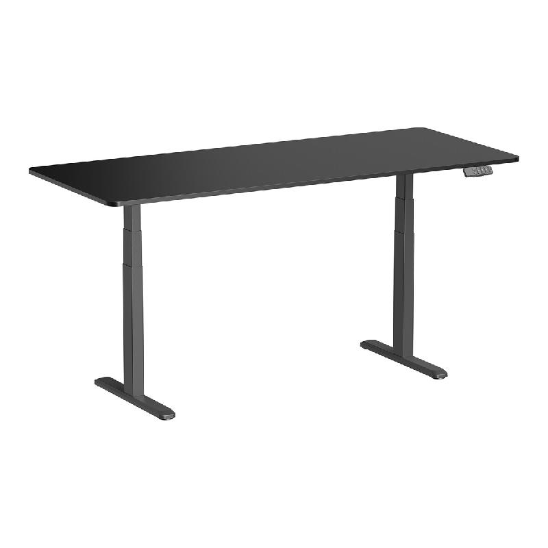 KIMEX - Bureau motorisé assis-debout 180x75cm, Plateau noir à bords arrondis/Pied noir - noir plastique 3700685427983_0