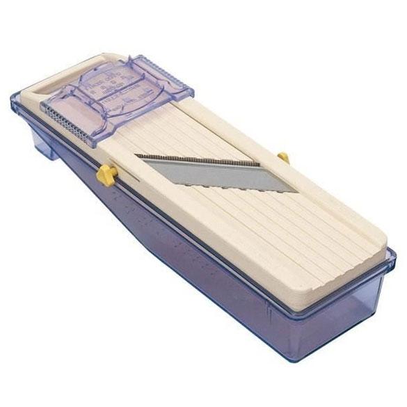 MANDOLINE JAPONAISE + BAC RÉCUPÉRATEUR LAME INOX 65 MM PETIT MODÈLE PLASTIQUE ABS 32 X 10 X 7 CM - BRON COUCKE - BENRINER