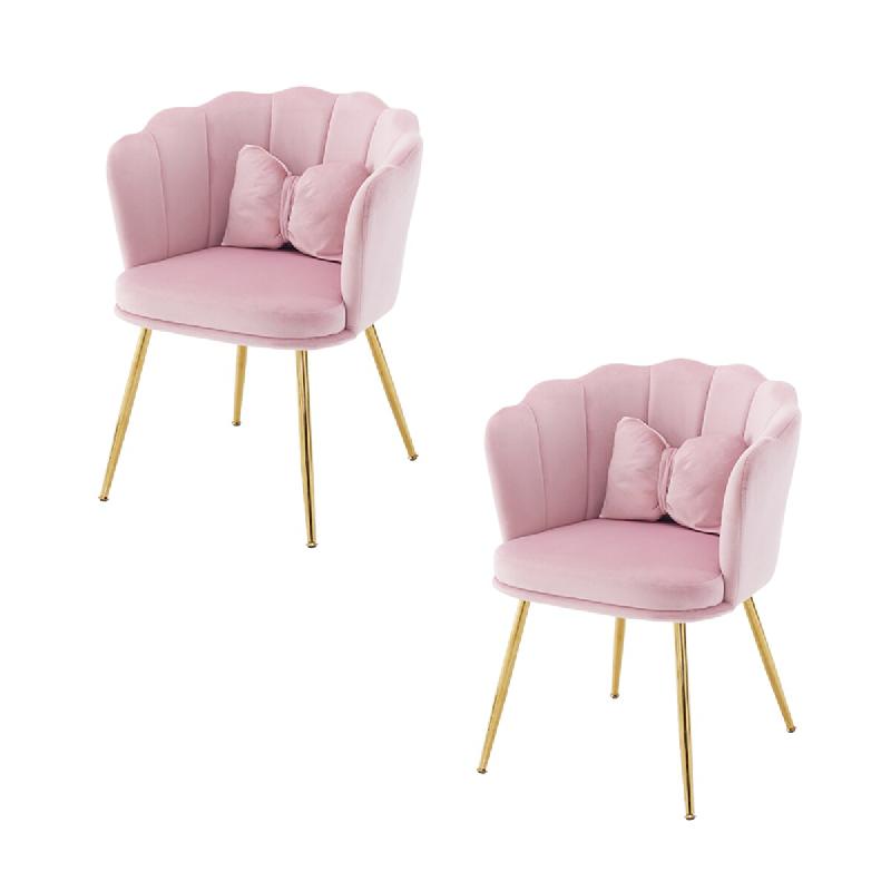 Merax 2x fauteuil rembourré à dossier pétale, coussin papillon, pieds métal doré, velours rose - rose multi-matériau WF532311AAP-2_0