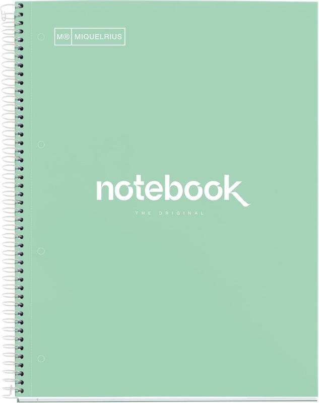 MIQUELRIUS Lot de 5 Cahier Emotions A4, 240p./120 feuilles 90 g/m², reliure intégrale, couverture carton menthe, quadrillé 5x5 - 8422593466858_0