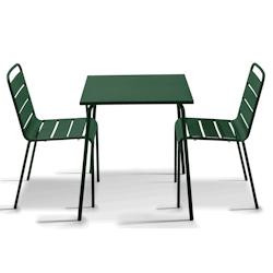 Oviala Business Ensemble table de jardin carrée et 2 chaises Vert forêt - vert acier 114636_0