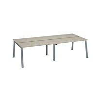 Pôle de 4 bureaux droits chêne gris L 140 x P 60 cm, piétement métal aluminium - Arch_0