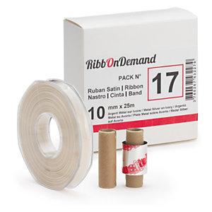 PACK RUBAN SATIN IVOIRE 10 MM X 25 M + RUBAN ENCREUR ARGENT 30 MM X 25 M POUR IMPRIMANTE RIBBONDEMAND