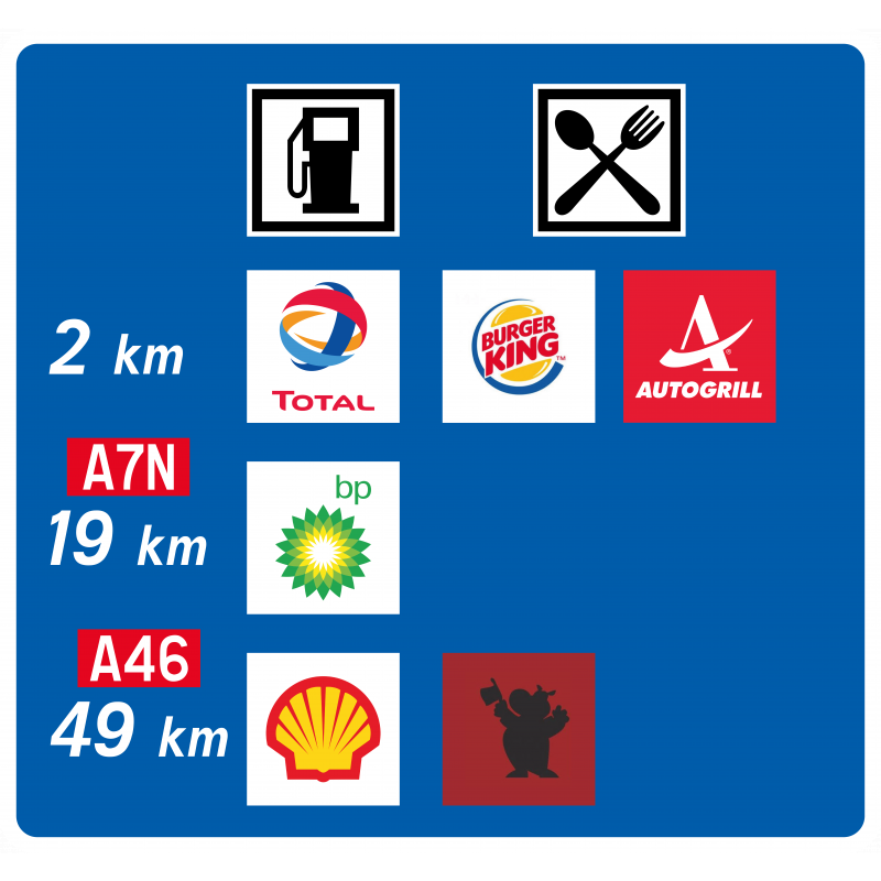 Panneau directionnel D48b - Aires de service autoroute avant bifurcation - WP Signalisation_0