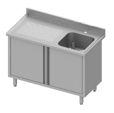 Plonge inox adossée avec 1 bac à droite sur armoire portes battante... - P934497140_0