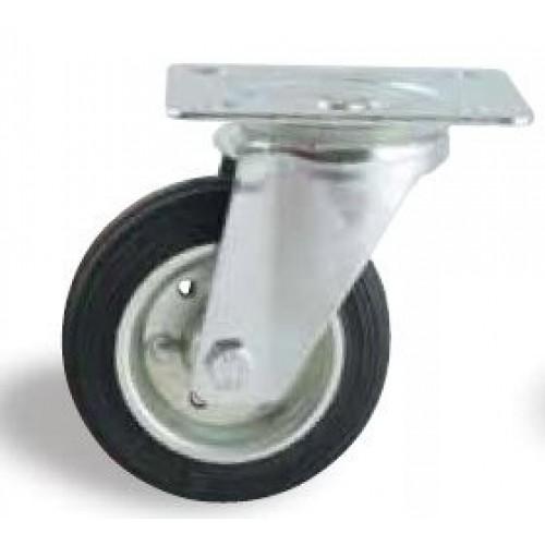 ROULETTE PIVOTANTE TOLE CAOUTCHOUC NOIR 250 MM- CHARGE 350 KG - ROULEMENTS À ROULEAUX AVL