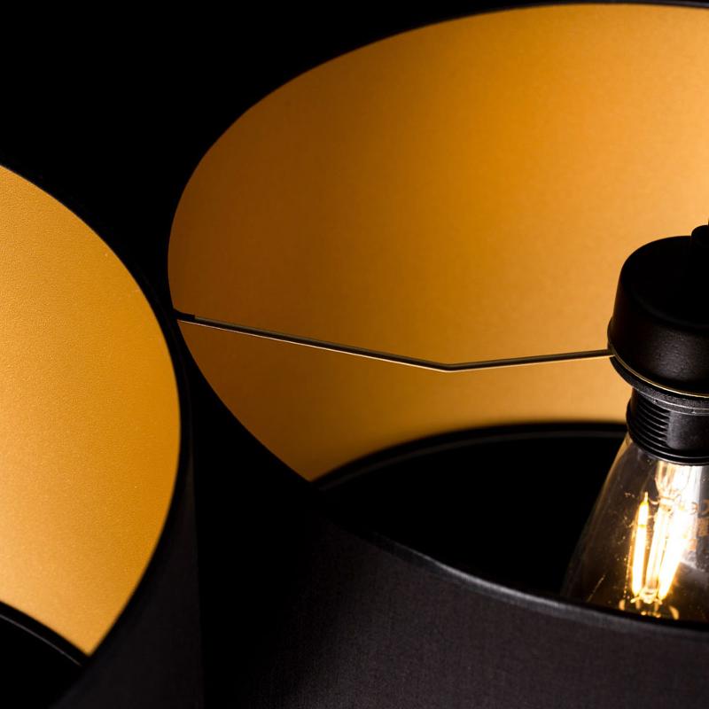 EMIBIG LIGHTING SUSPENSION ROTO 3 EN NOIR, ABAT-JOUR INTÉRIEUR DORÉ