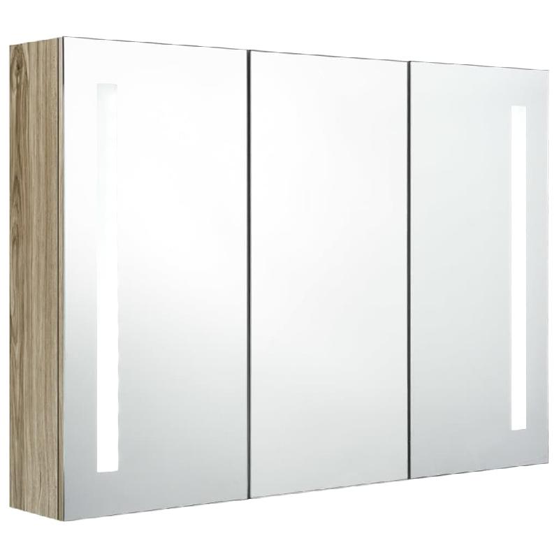 ARMOIRE DE SALLE DE BAIN À MIROIR LED 89 X 14 X 62 CM CHÊNE 02_0006574_0