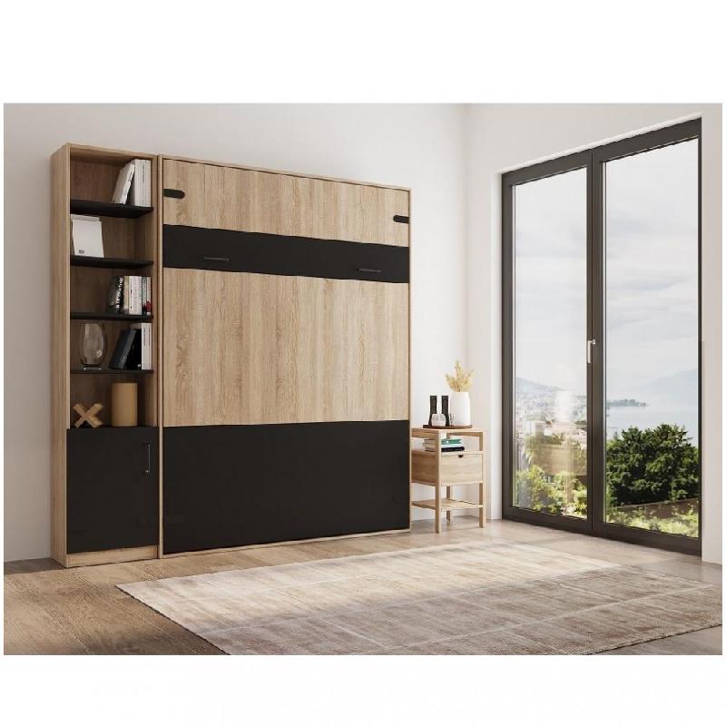 COMPOSITION LIT ESCAMOTABLE STYLE INDUSTRIEL KEY  BI-TON CHÊNE NOIR MAT 160*200 CM L : 225 CM_0