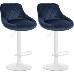 Décoshop26 - Lot de 2 tabourets de bar siège pivotant sur 360° en tissu bleu et métal blanc 10_0004270 - bleu 3000252015835_0