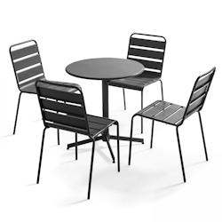 Oviala Business Ensemble table de terrasse ronde et 4 chaises anthracite - Oviala - gris acier 107893_0
