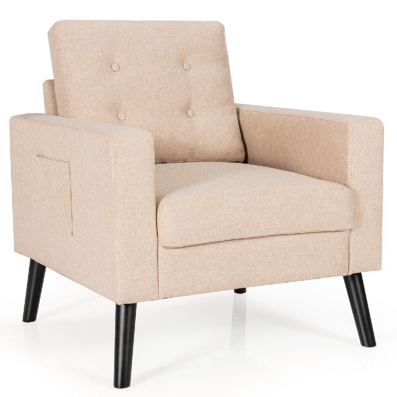 Fauteuil de salon 1 personne - Style scandinave - Canapé 1 place avec pieds en bois d’hévéa - Beige - 20_0002817_0