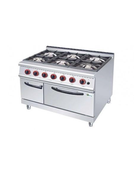 Fourneau 6 feux gaz sur four gaz - Fabrication inox - Référence : JUS-RQ-6 - Puissance totale 29.8 kW_0