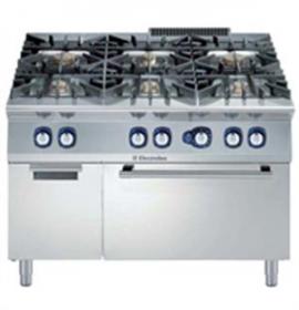 Fourneau gaz 6 feux vifs (4x6 kW, 2x10 kW) sur four gaz et placard 1200 mm - acier inox - thermostat réglable 120 à 280°C - ref 391013_0