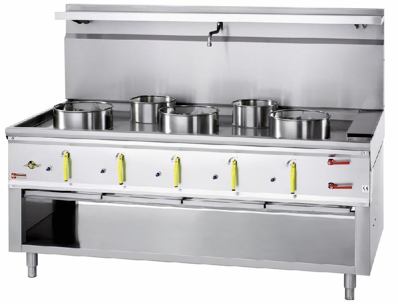 Fourneau wok avec 5 brûleurs et rideau d'eau - CHINA/5L - 1800x900x1300 mm_0