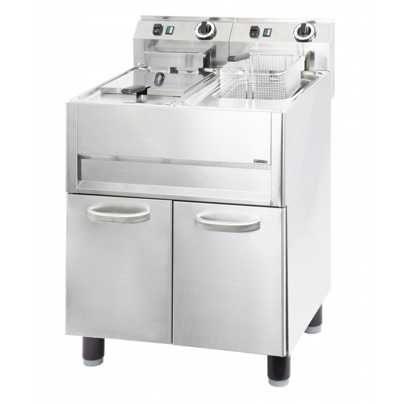 Friteuse électrique sur pieds 2 x 13 litres - Acier inoxydable AISI 304 - Thermostat de sécurité - Robinet de vidange_0